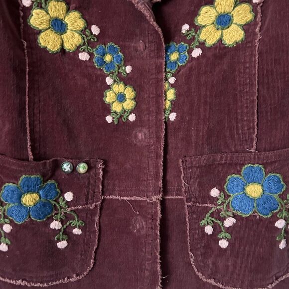 Vintage Johnny Was Joystick Floral Embroidered Burgundy Corduroy Jacket Sz Large - Picture 3 of 7